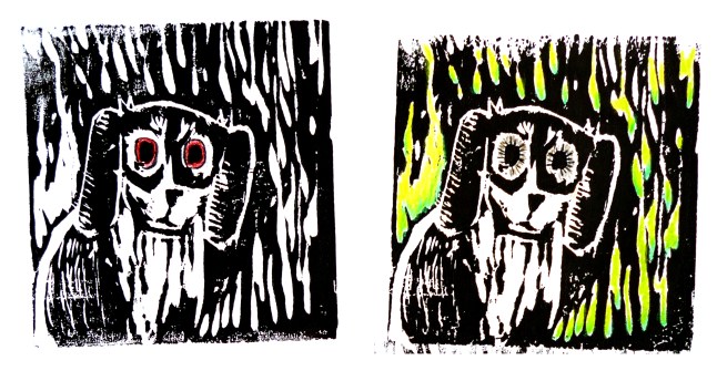 Wembley - crappy woodcut print and colored pencil.